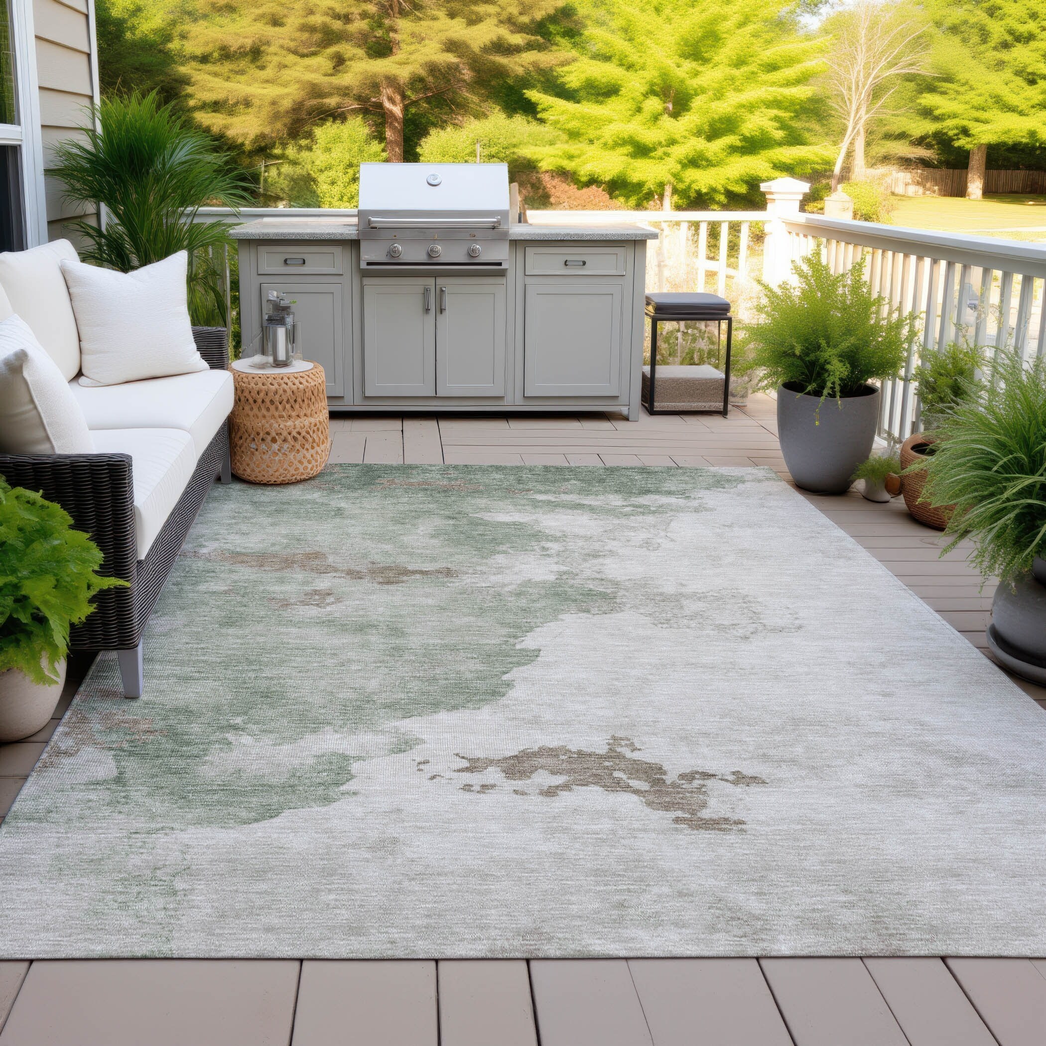 Machine Washable Indoor/Outdoor Modern Watercolor Chantille Rug