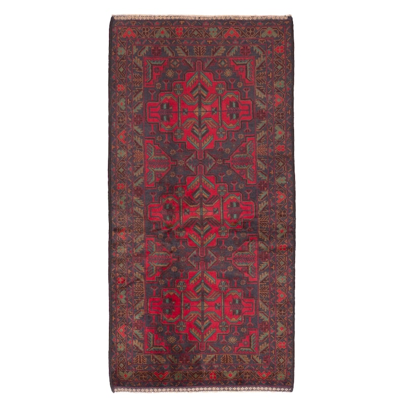 ECARPETGALLERY Hand-knotted Teimani Dark Navy, Red Wool Rug - 3'3 x 6'8