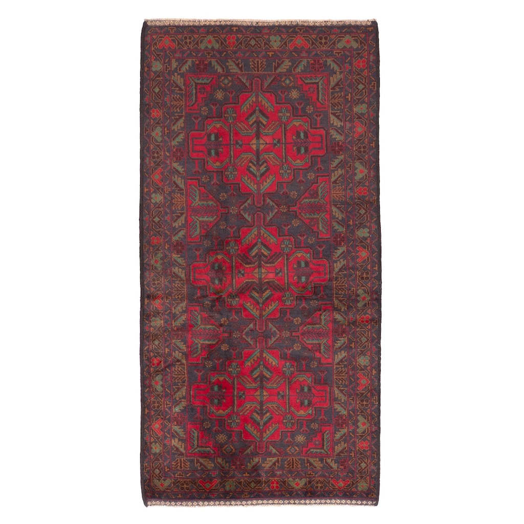ECARPETGALLERY Hand-knotted Teimani Dark Navy, Red Wool Rug - 3'3 x 6'8