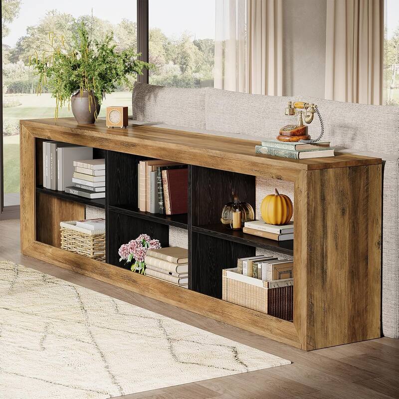 63-Inch TV Stand, Farmhouse Entertainment Center with 6 Open Storage Cubes for Living Room
