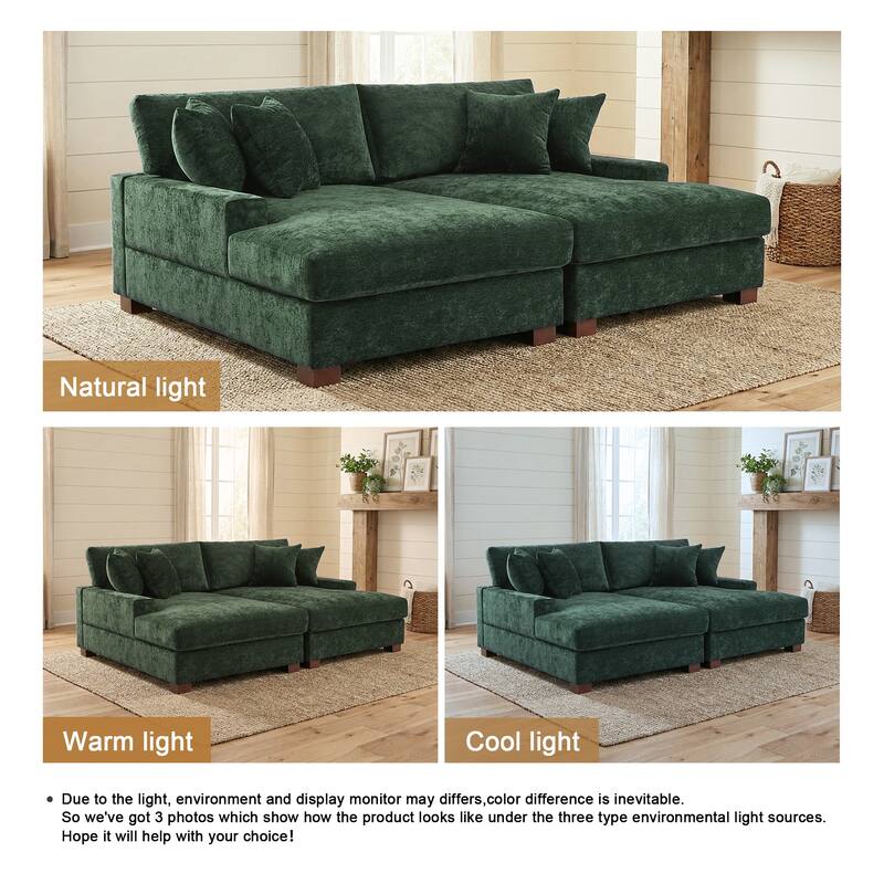 2 Set Chenille Upholstered Modular Sectional Sofa Chaise with Pillows