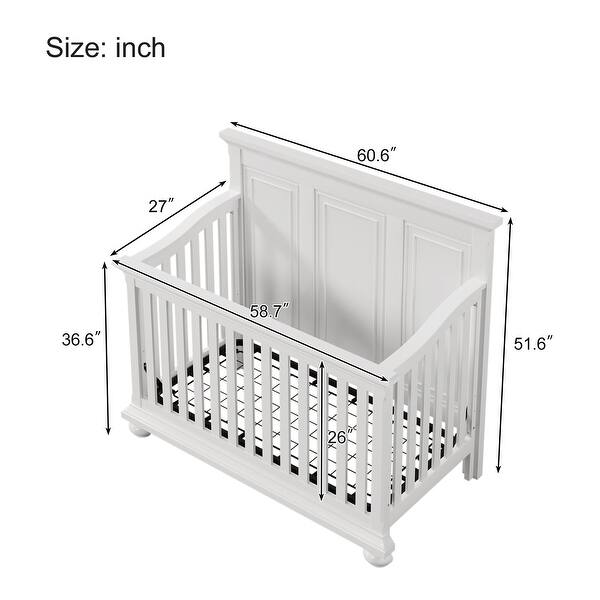 Traditional Farmhouse Style 4-in-1 Full Size Convertible Crib - Converts to Toddler Bed and Daybed and Full-Size Bed