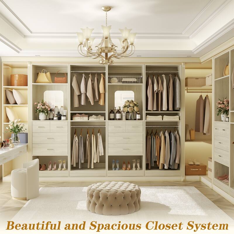 Set of 4 Closet System with 4 Drawer and Hanging Rods, Freestanding Closet Organizer with Storage Shelves