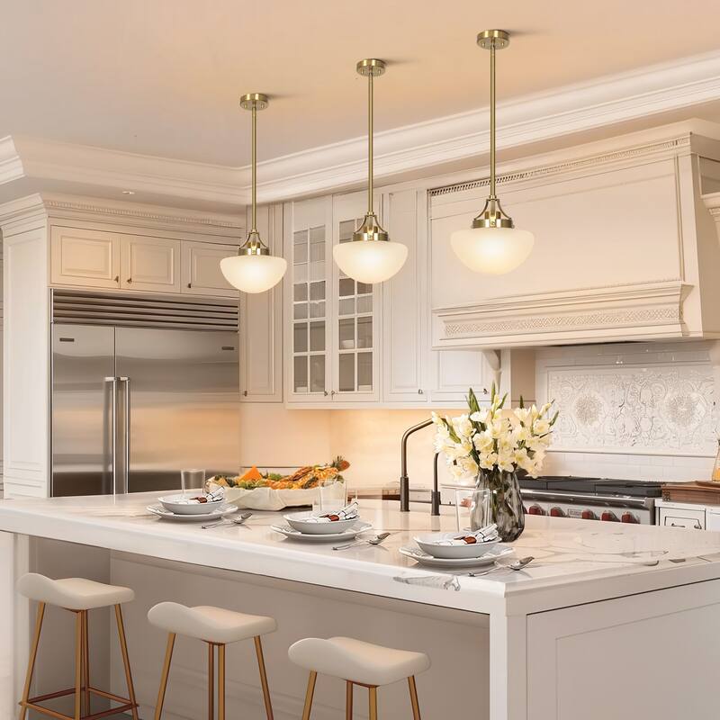 Modern Gold 1-Light Schoolhouse Pendant Light with Frosted Glass for Kitchen Island - Dia.9.1"xH9.1"
