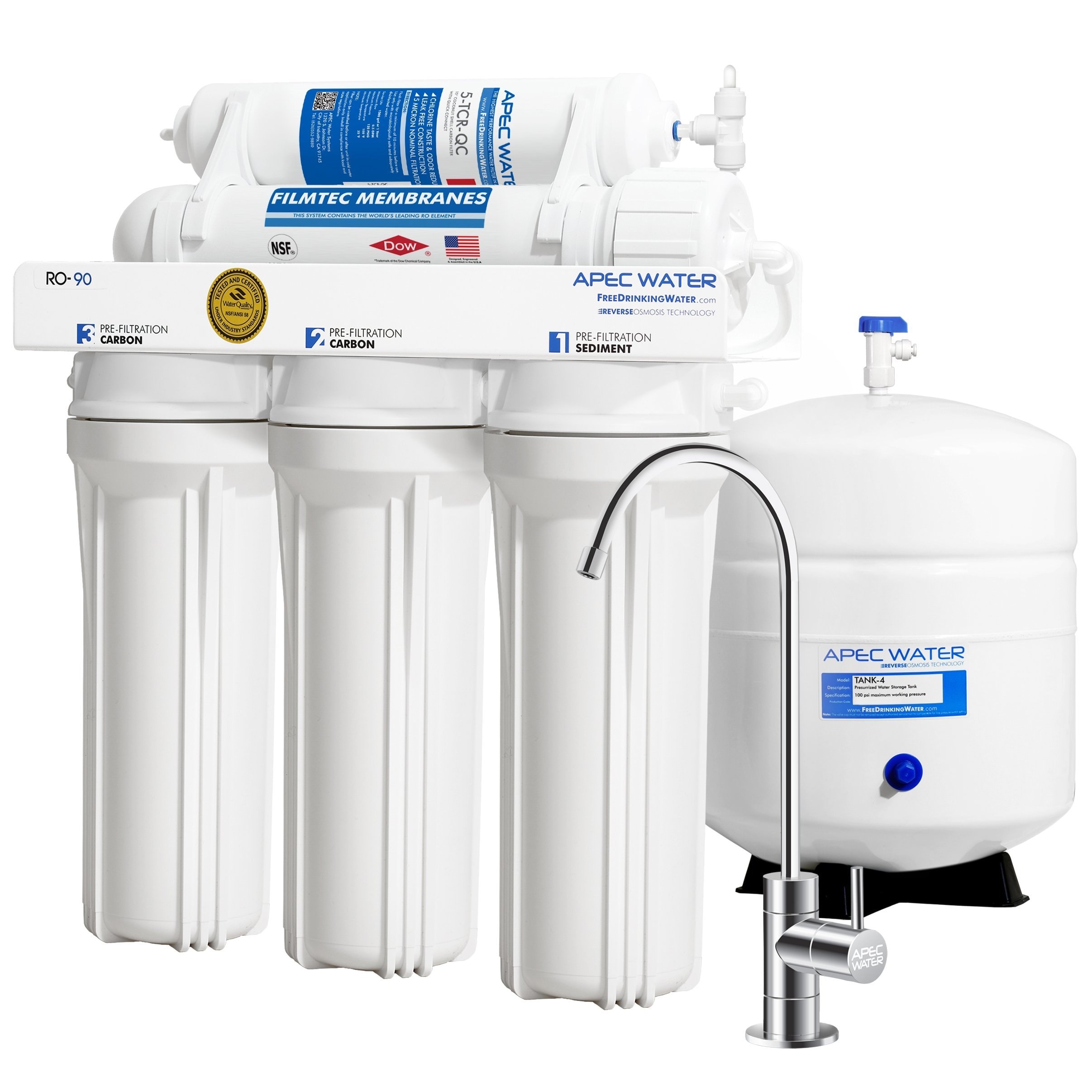 RO-90 Ultimate Series Top Tier Supreme Certified High Output 90 GPD Ultra Safe Reverse Osmosis Drinking Water Filter System