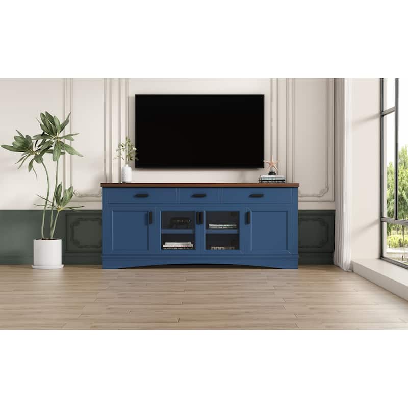 67" Modern TV Console with Glass Doors, Storage Drawers & Adjustable Shelves, Stylish Media Cabinets for TVs Up to 65"