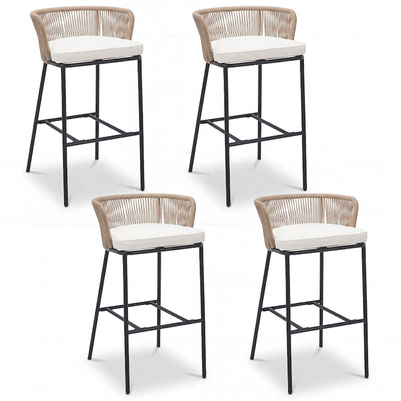 Gymax Outdoor Bar Stools Set of 4 w/Cushions & Backrests for Balcony - Bar Height - Off White - Set of 4