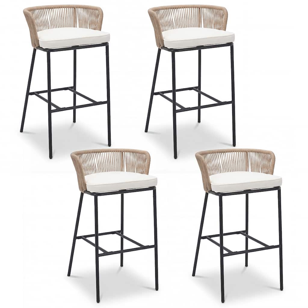 Gymax Outdoor Bar Stools Set of 4 w/Cushions & Backrests for Balcony