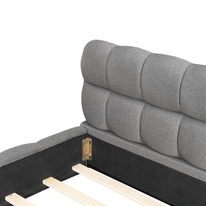 GDFStudio - Upholstered Platform Bed with Soft Linen Fabric and Solid Plywood Frame