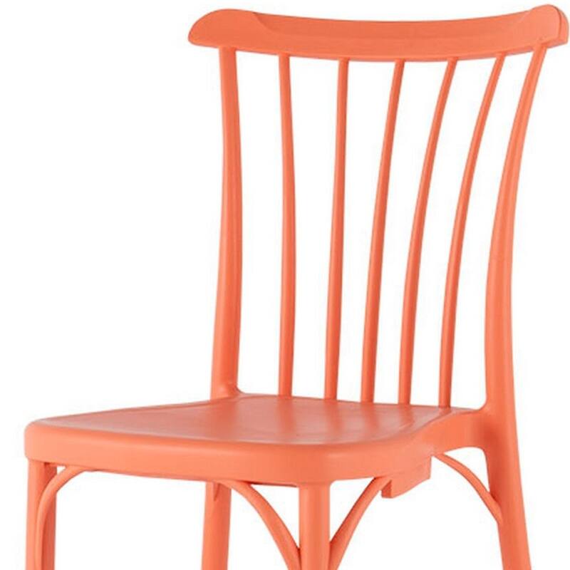 HomeRoots Set of Two Salmon Heavy Duty Plastic Outdoor Stacking Dining Chairs