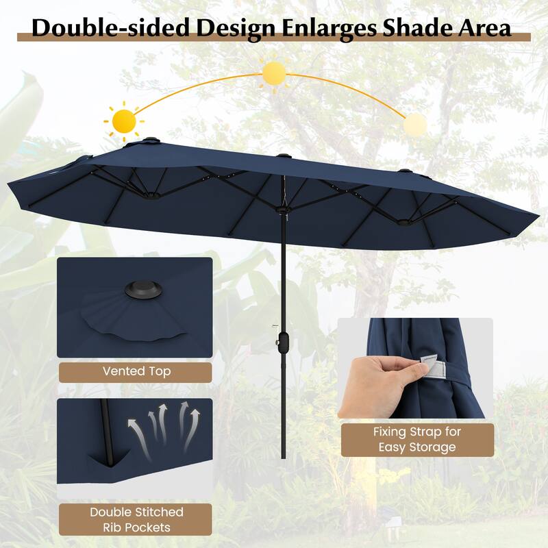 Gymax 13FT Double-sided Patio Umbrella w/ Crank Handle Umbrella Base