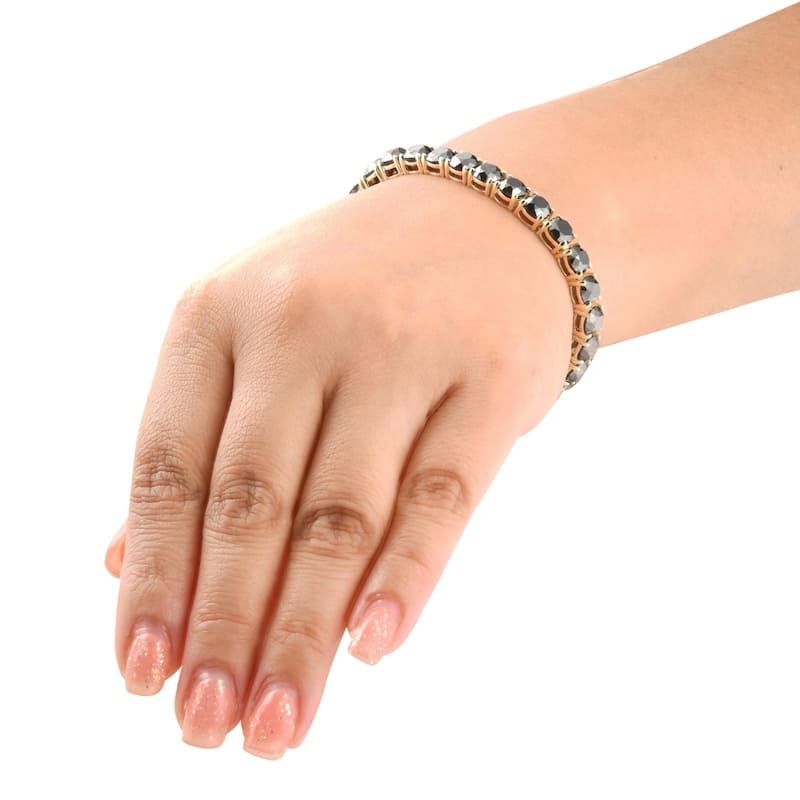 35Ct Black Diamond Yellow Gold Women's Tennis Bracelet 7"
