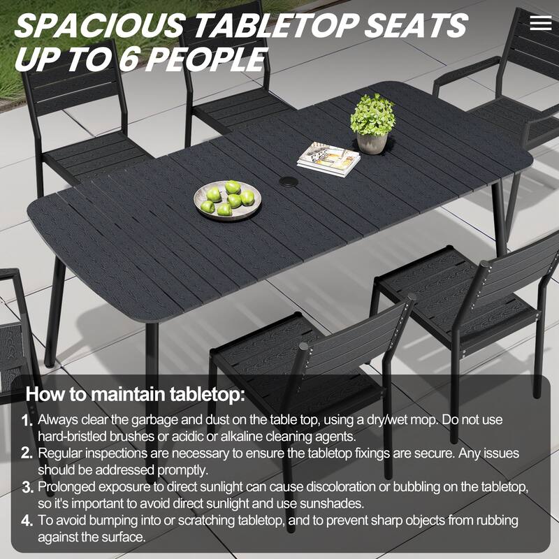 Outdoor 7/9-Piece Patio Dining Set Rectangular Dining Table with Stackable Chairs