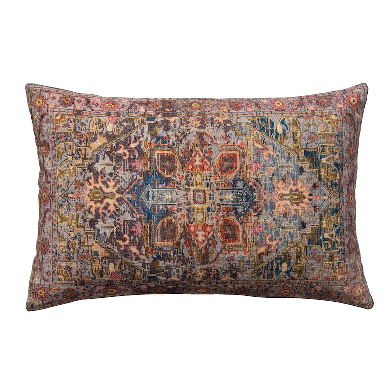 Cotton Lumbar Pillow with Pattern and Chambray Back - Polyester - Single - 24.0"L x 16.0"W x 0.5"H - Accent - Multi