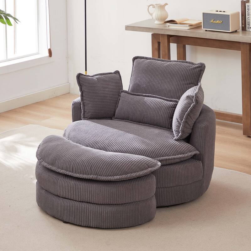 Oversized Swivel Chair with moon storage ottoman
