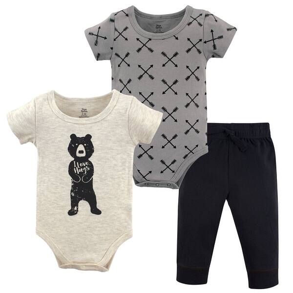 slide 1 of 1, Yoga Sprout Baby Boy Cotton Layette Set, Bear Hugs 0-3 Months - Bear Hugs
