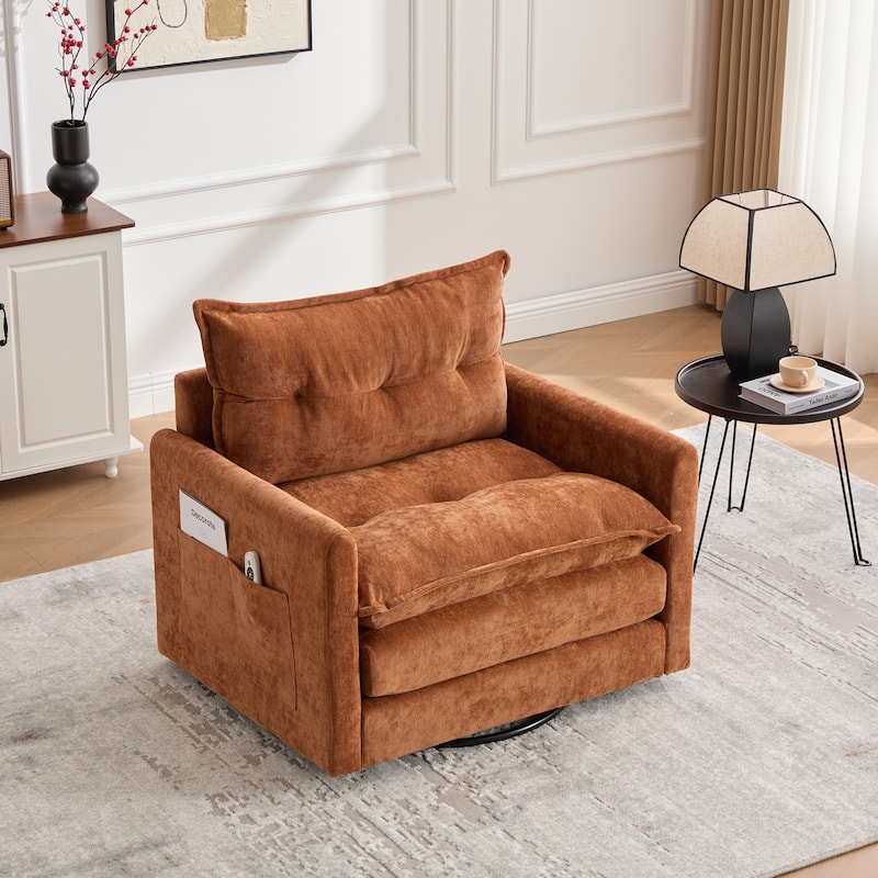 GDFStudio - Chenille 36.22" Swivel Barrel Chair - Brown