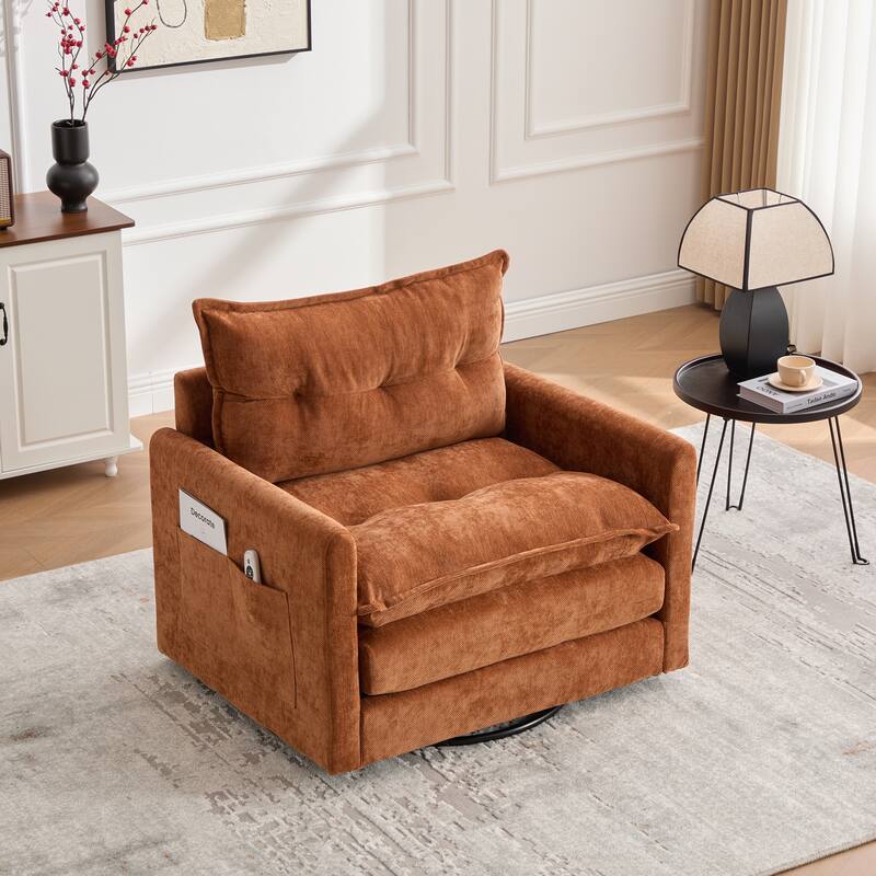 Mid Century Modern Chenille Swivel Barrel Chair - Orange