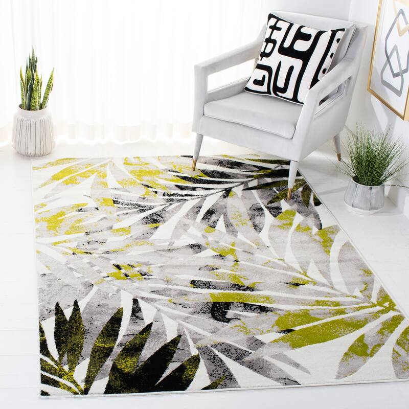 SAFAVIEH Skyler Leanna Distressed Tropical Watercolor Rug - 6'7" Square - Black/Green