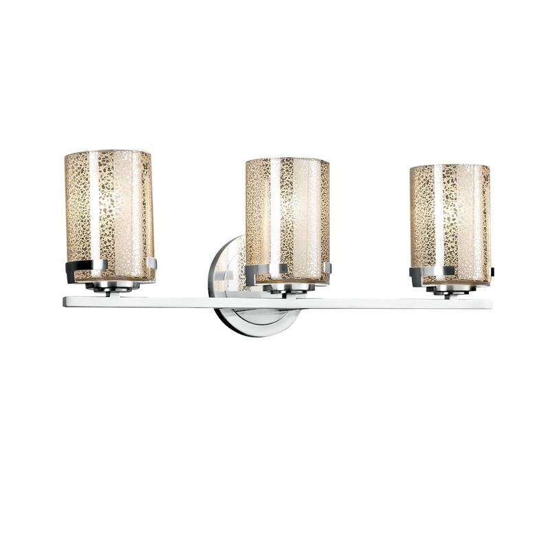 Justice Design Fusion Atlas 3-light Polished Chrome Bath Bar, Mercury Cylinder - Flat Rim Shade - Silver
