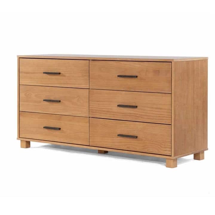Farmhouse Style 6 Drawer Double Dresser Solid Wood Furniture - Light-Brown