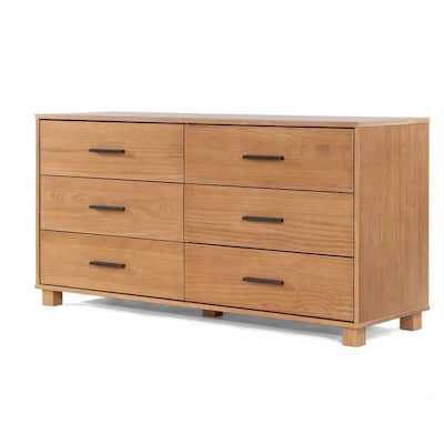 Farmhouse Style 6 Drawer Double Dresser Solid Wood Furniture