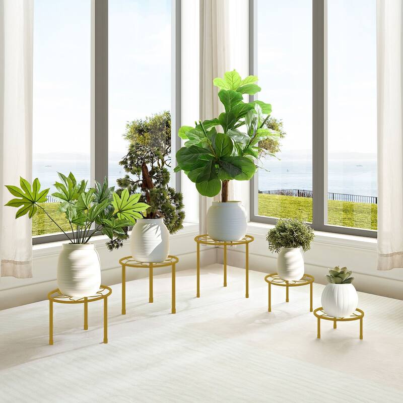 Javlergo 5-Piece Metal Plant Stand Set Multiple Sizes Black Heavy Duty Flower Pot Holder Stands for Indoor Outdoor Use