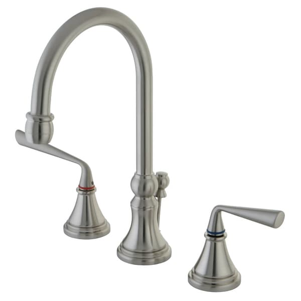 Kingston Brass KS298.ZL Silver Sage 1.2 GPM Widespread Bathroom Faucet with Pop-Up Drain Assembly and Metal Handles