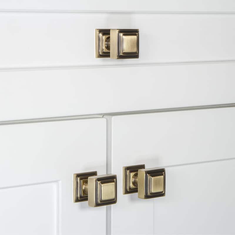 Grandeur CARR-BRASS-KNOB-CARR Carre 1-1/4" Solid Metal Stepped Square