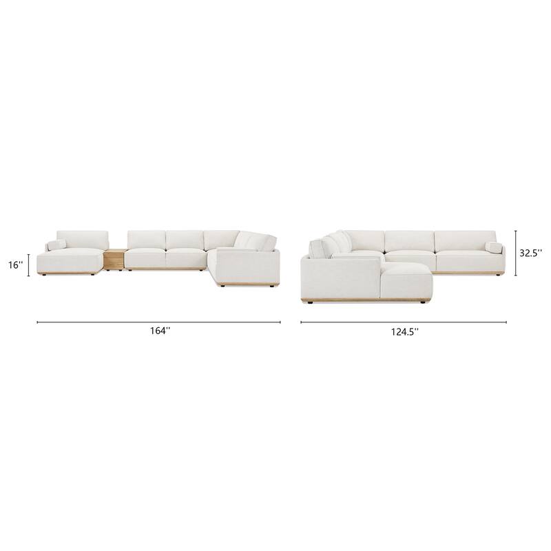 Destin 164" Chaise Sectional Sofa with Bolster Pillows and Wood Storage Console
