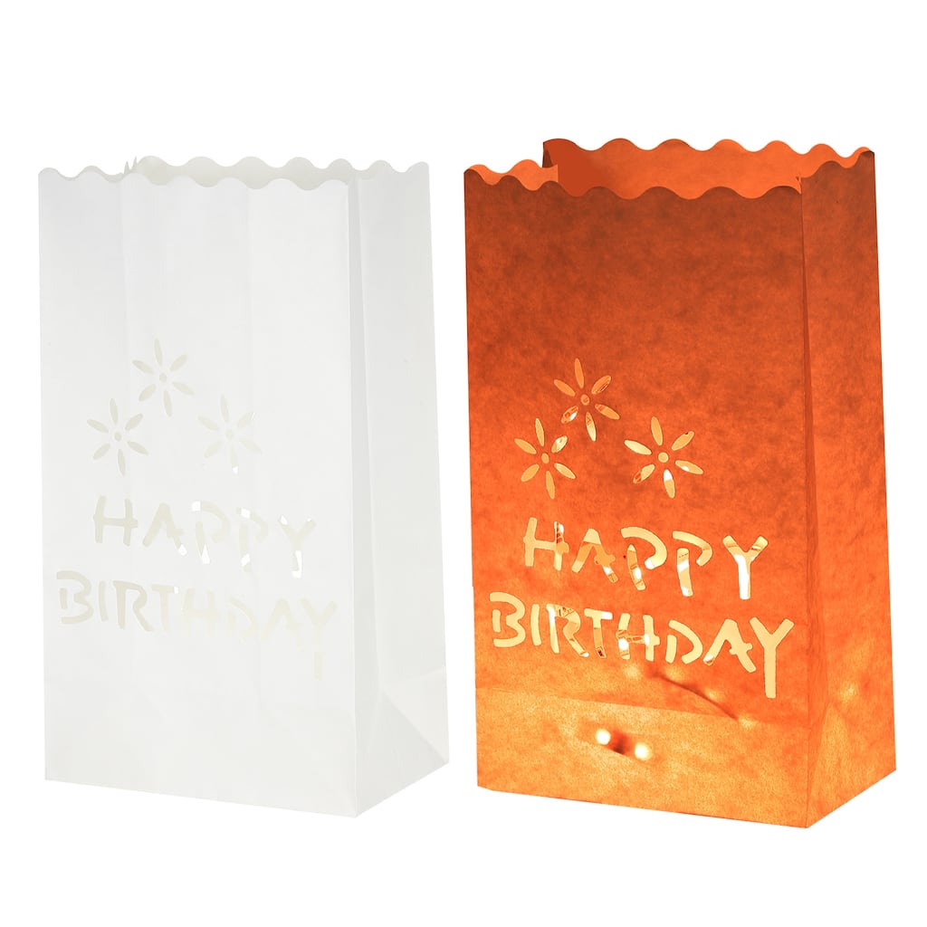 White Paper Luminary Bags, 10 Pcs Birthday Flame Resistant Candle Bags