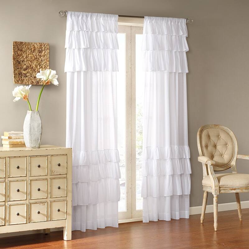 Cotton Oversized Ruffle Curtain Panel White