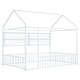 preview thumbnail 15 of 70, Metal House Bed with Metal Grid and Storage Shelves, Twin/Full Size Floor Montessori Bed with Roof Frame and Fence Guardrails