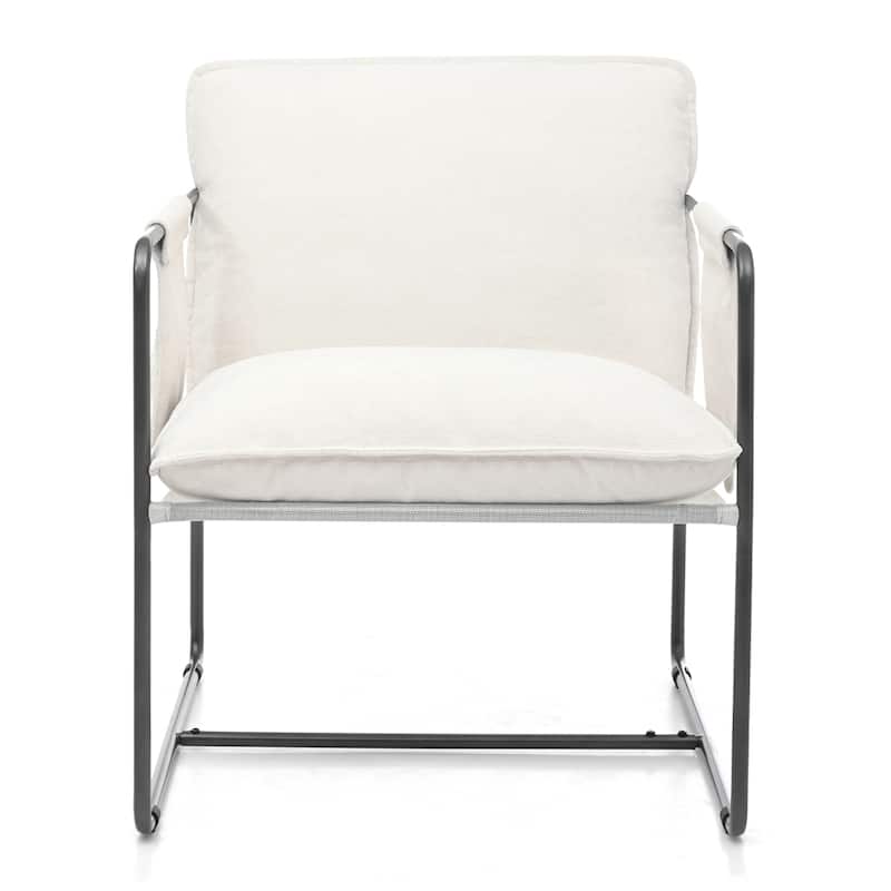 Metal Frame Upholstered Armchair with Arm Pocket (Set of 2)