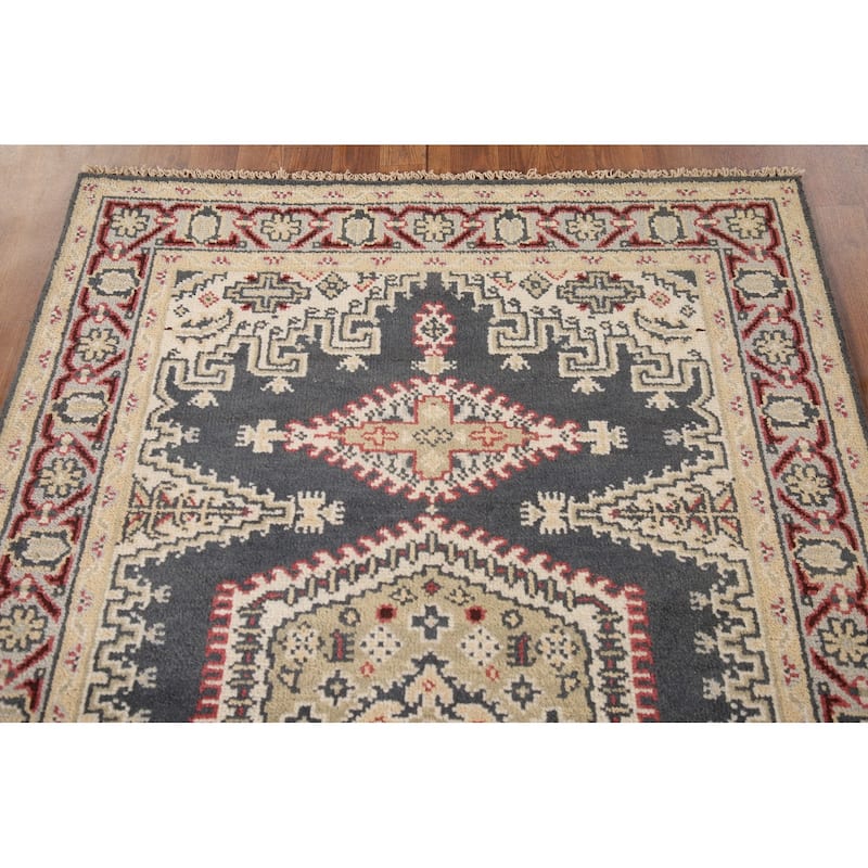 Geometric Heriz-Serapi Accent Rug Hand-Knotted Oriental Wool Carpet - 4'0"x 6'0"