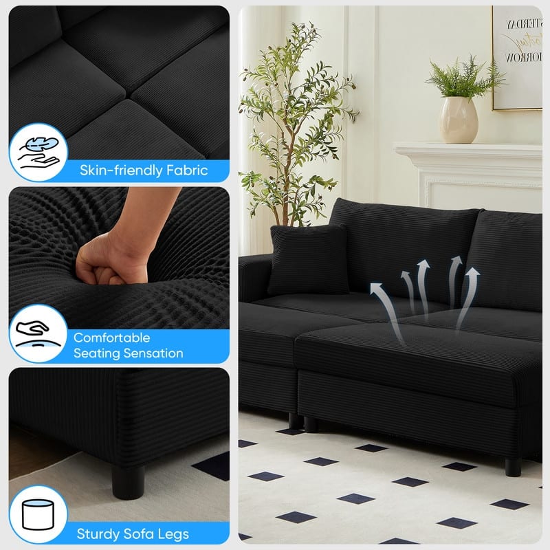 Mixoy Corduroy Chaise Lounge Deep Seat Sleeper Sofa Chair with Storage Ottoman,Upholstered 1-Seater/Loveseat Sofa Couch