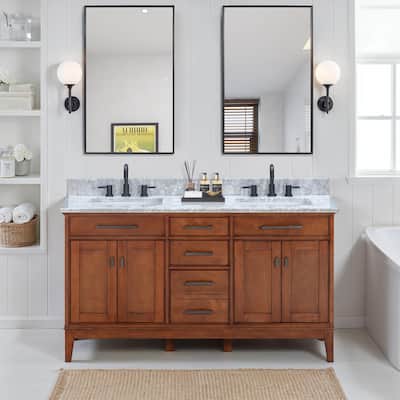 Avanity Madison 60-inch Double Vanity in Tobacco Finish with Dual Sinks and Top - 61"W x 22"D