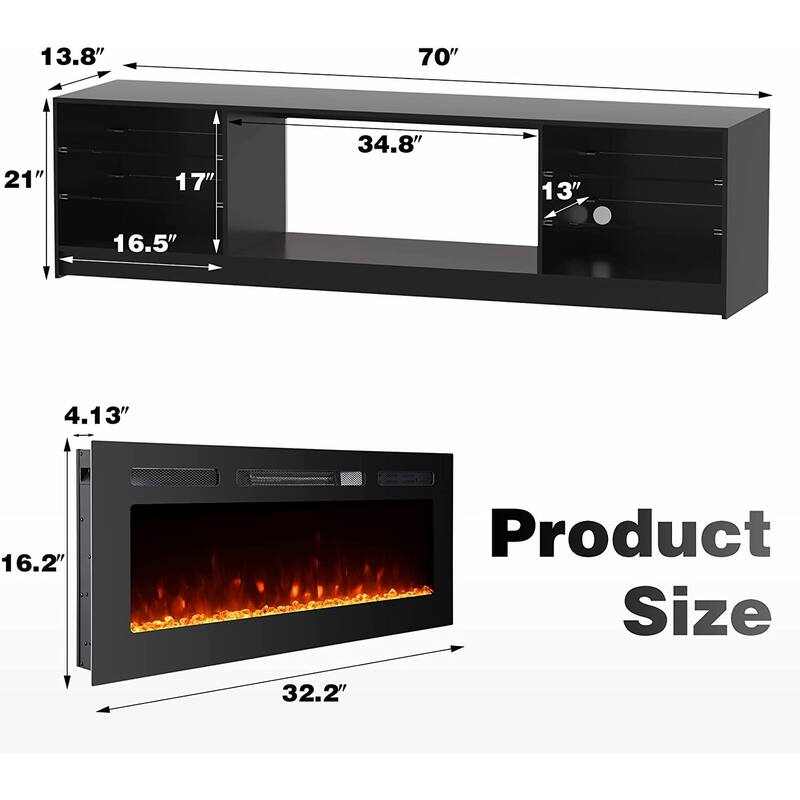 36'' Electric Fireplace TV Stand, Entertainment Center & TV Console for TVs up to 80'', Modern Fireplace Heater for Living Room