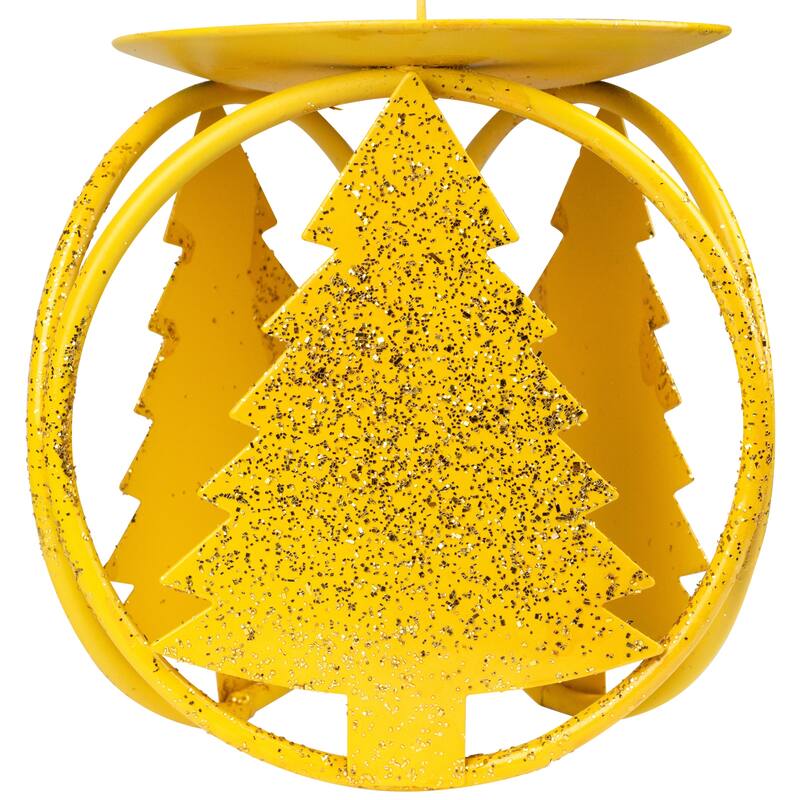 Glittered Metal Christmas Tree Pillar Candle Holders - 4.25" - Set of 4