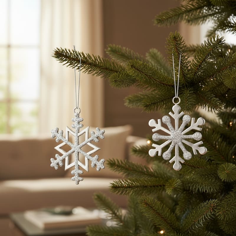 HomeRoots Set of Two Silver Metal Snowflake Shape Ornaments - Metal - Silver