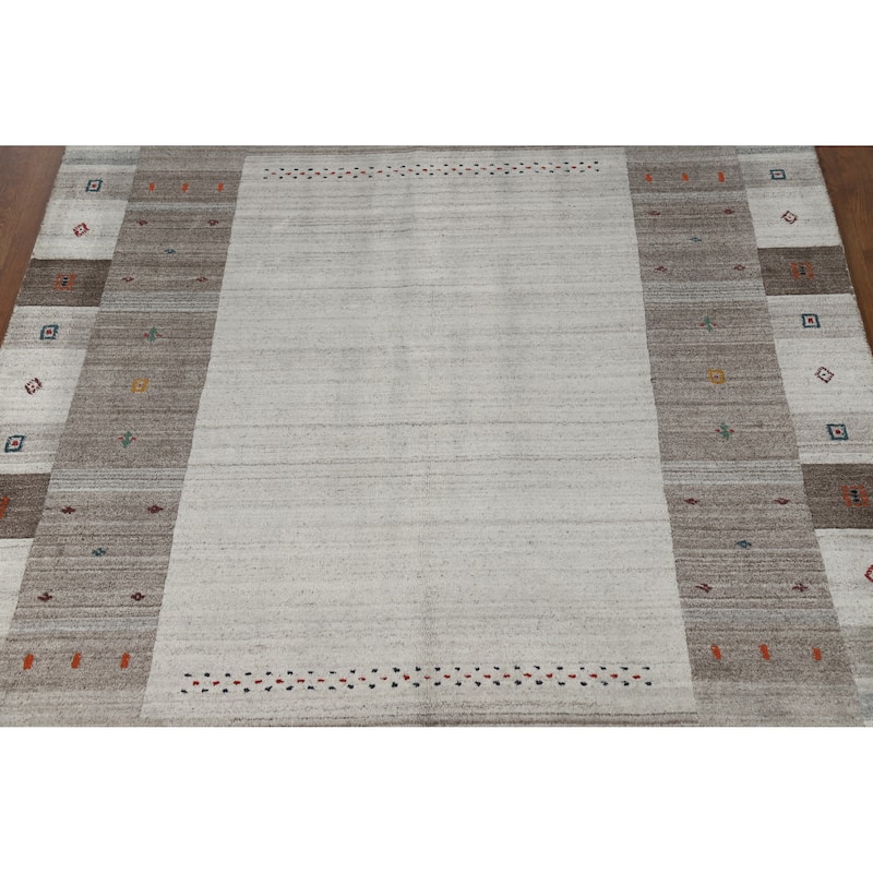 Hand Knotted Oriental 100% Wool Carpet Tribal Tribal Greys & Charcoal Gabbeh Area Rug - 7' 7'' X 5' 5''