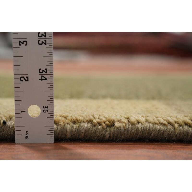 Hand Knotted Oriental 100% Wool Carpet Modern Solid Green Gabbeh Runner Rug - 9' 10'' X 2' 10''