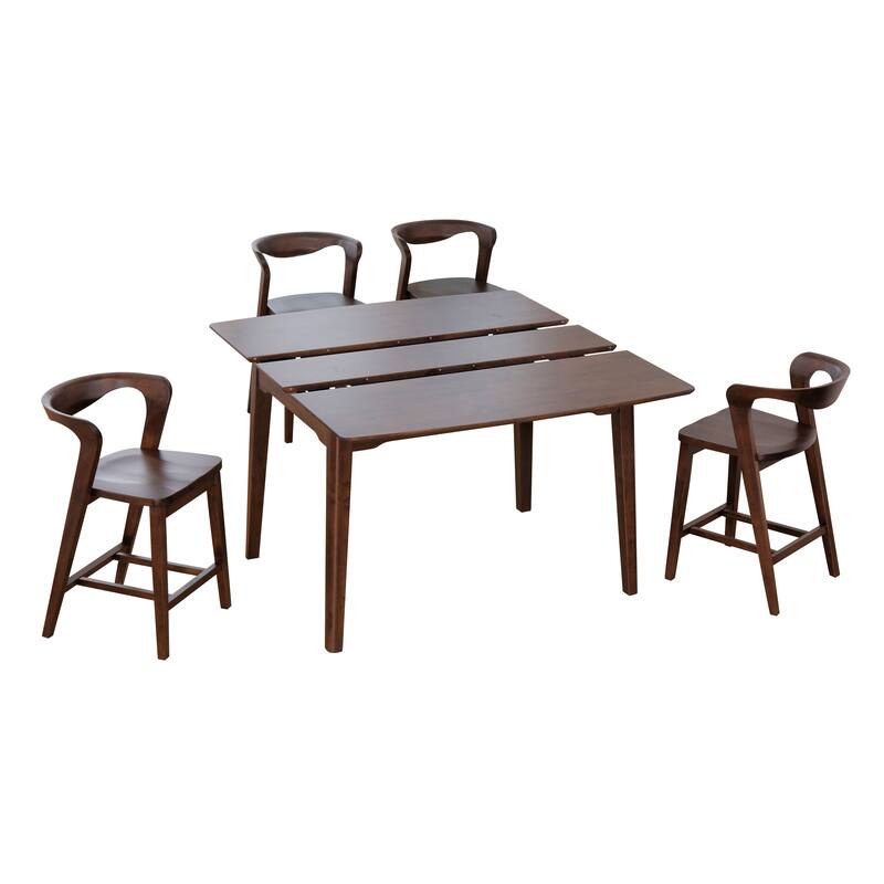 Furniture of America Abigail III Mid-Century Modern 5-Piece Walnut 53-inch 1-Leaf Extendable Counter Height Dining Set