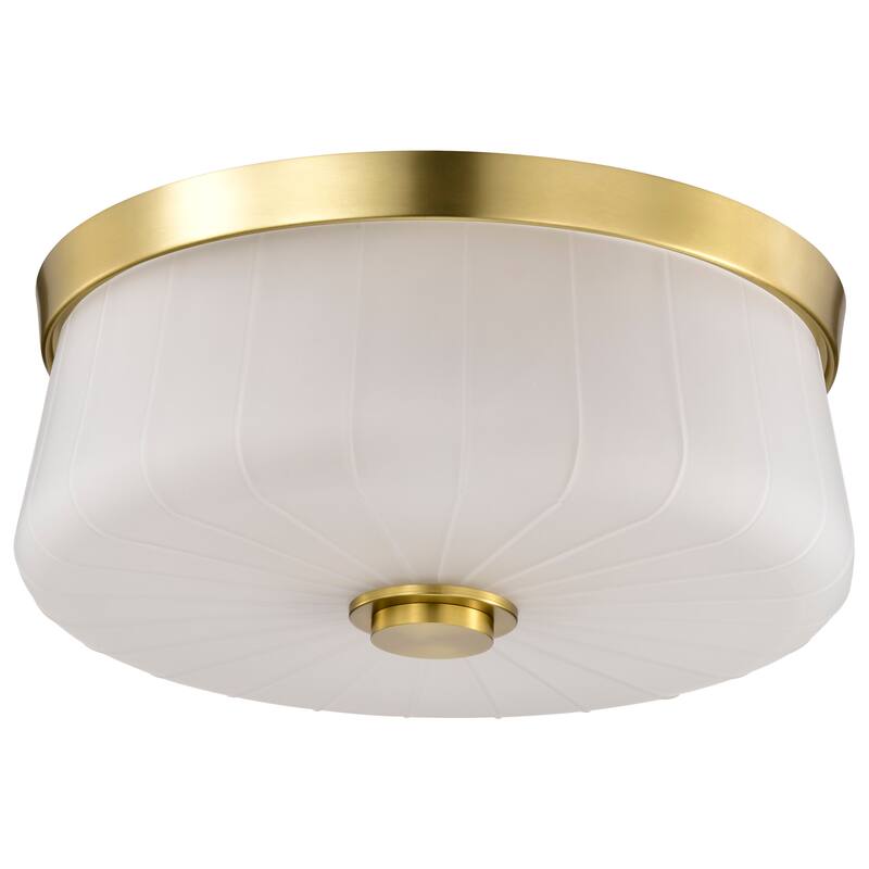 Lune 3 Light Flush Mount Vintage Brass Finish Etched White Glass - Vintage Brass