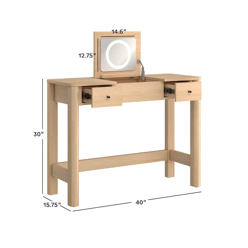 Walker Edison Modern Vanity with LED Light and Drawer Storage
