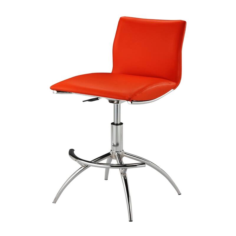 Set of 2 Contemporary Bar Stools with Faux Leather Saddle Seats and Adjustable Metal Base - 39”H x 17”W x 15”D