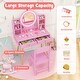 preview thumbnail 7 of 7, Pink Kids Round Lighted Mirror Vanity Set with 4 Open Shelves and 2 Drawers - 27.5" x 13.5" x 41.5"