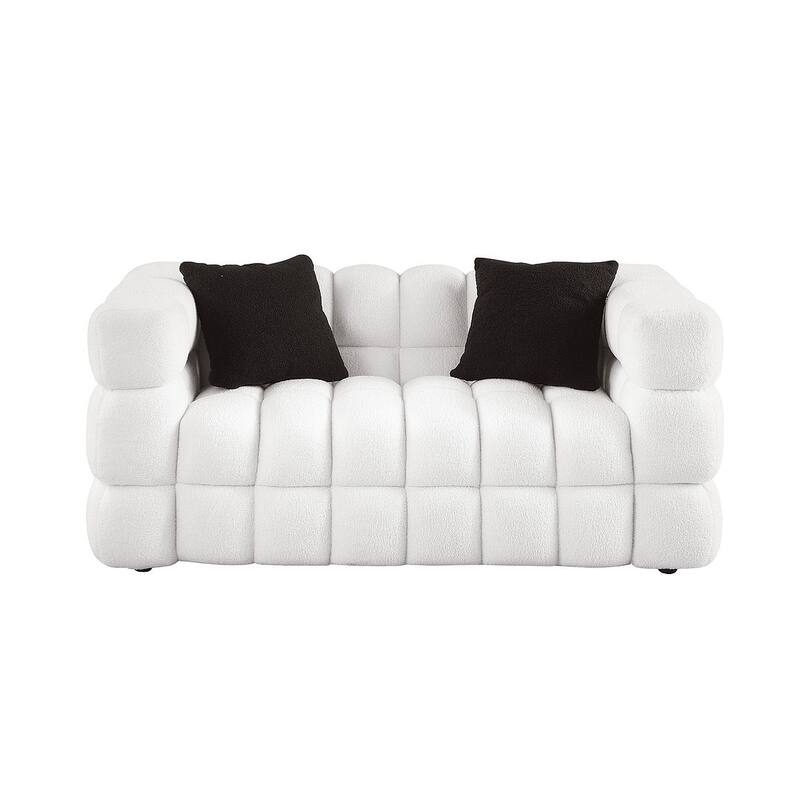 Modern Marshmallow Boucle Sofa with Solid Wood Frame and 2 Pillows