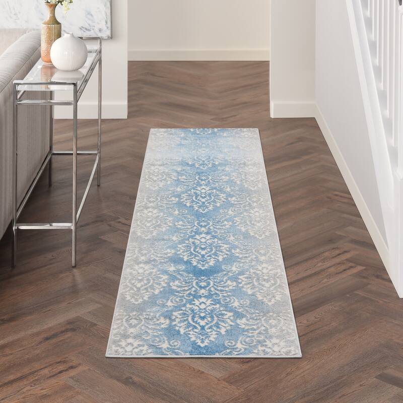 Nourison Elation Damask Pattern French Country Area Rug - 2' 3" x 7' 6" - Ivory Blue - Runner