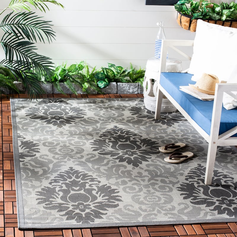 SAFAVIEH Courtyard Vicki Indoor/ Outdoor Waterproof Patio Backyard Rug - 4' x 5'7" - Light Grey/Anthracite